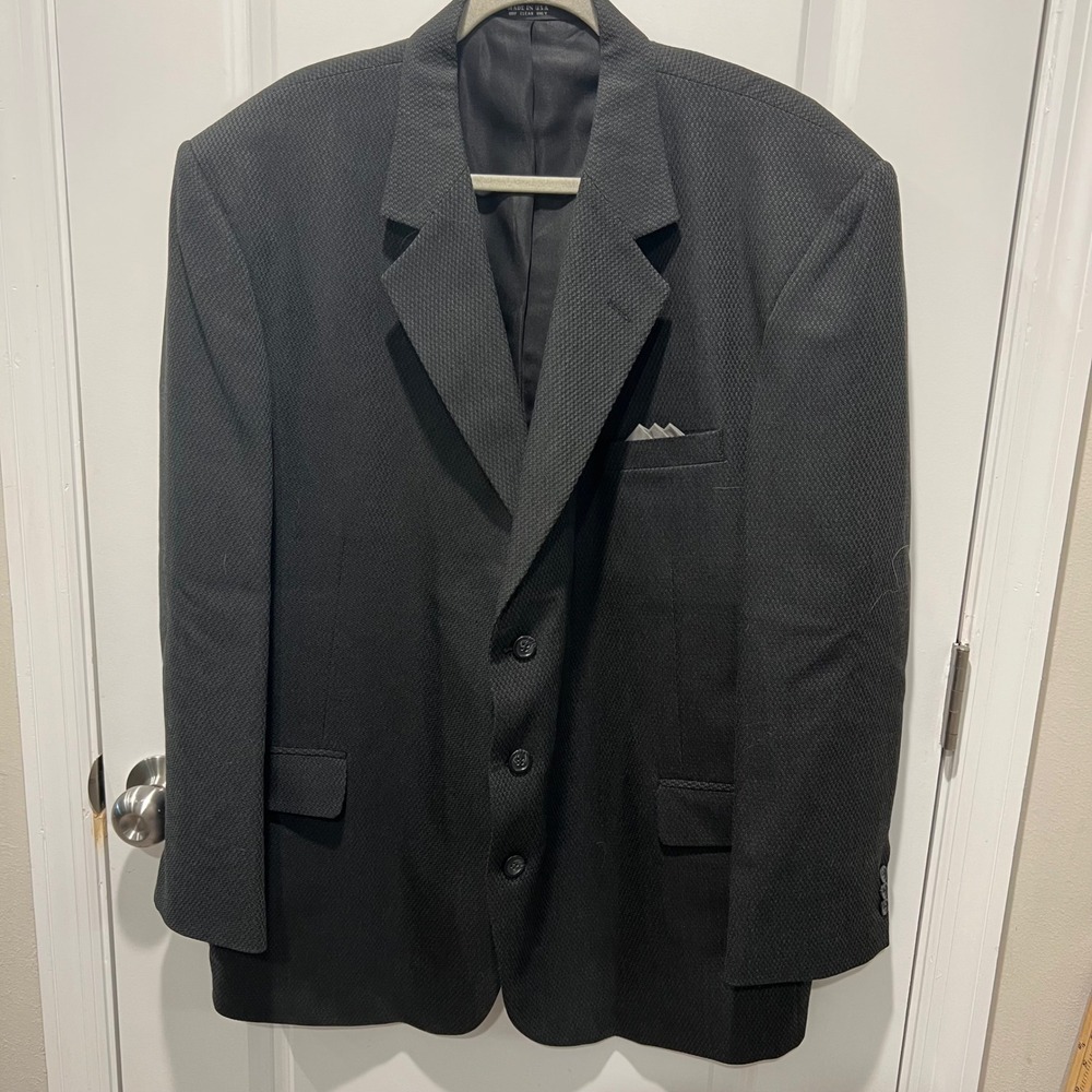 Vintage Raffinati Mens Black‎ Textured Button Blazer Sport Coat Size 50 Made USA
